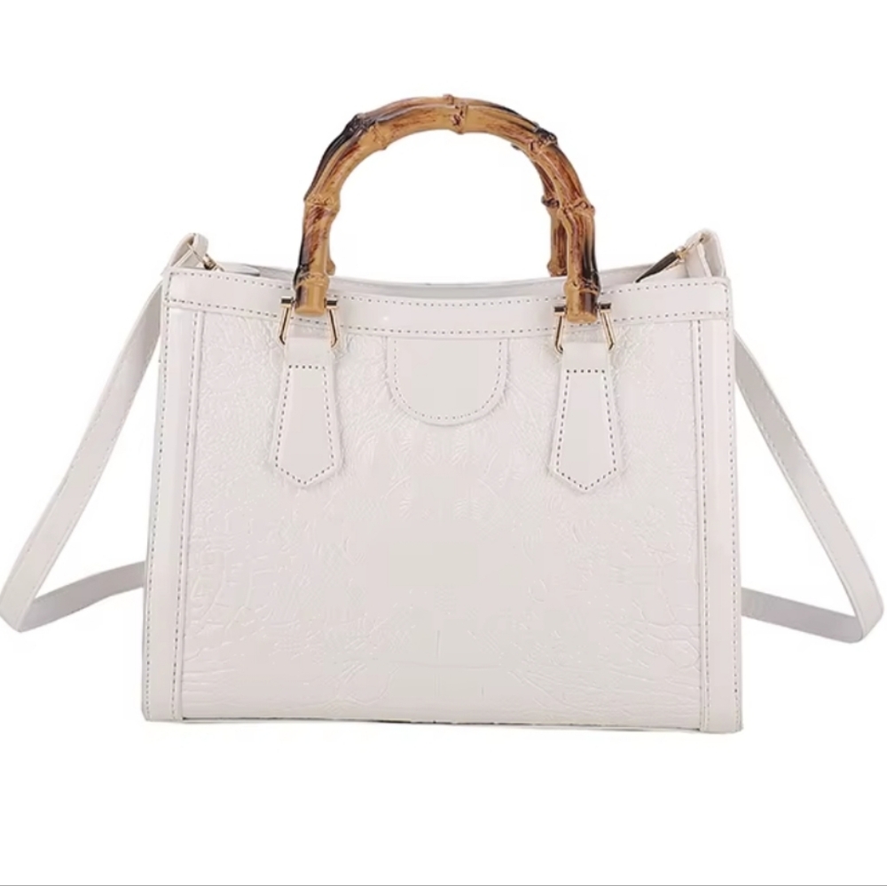 Eden White Crossbody Shoulder Bag Purse Bamboo Handles - Picture 3 of 16
